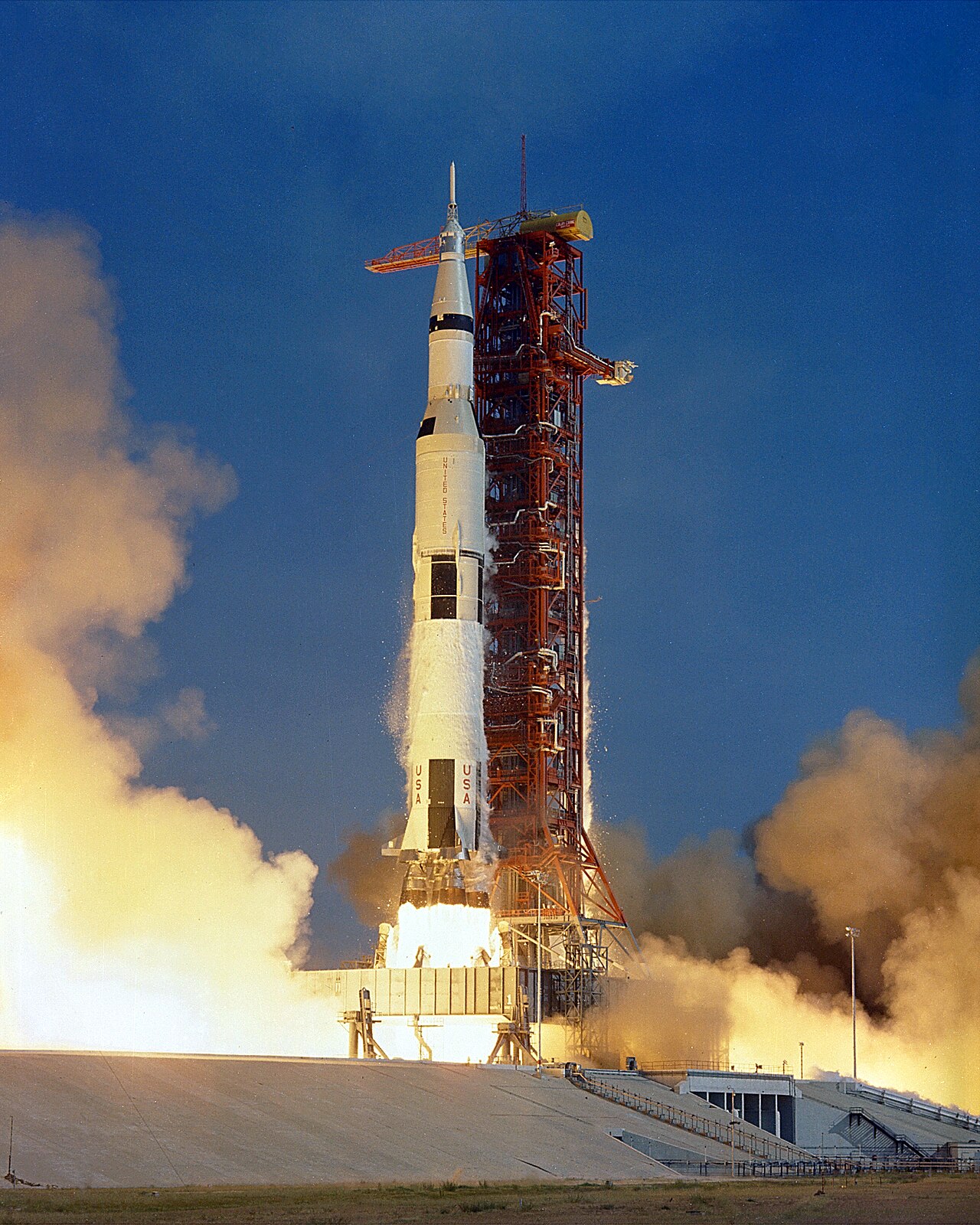 Apollo 11 lifting off from Launch Complex 39A
